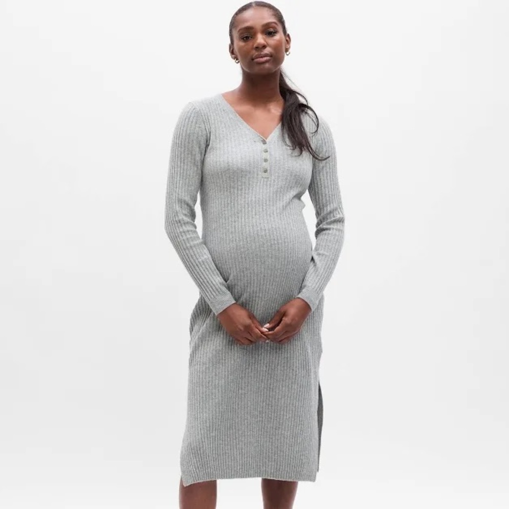 Gap Maternity Henley Midi Sweater Dress in Grey Heather